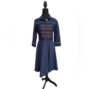 Miri Couture Navy Long Sleeve Embroidered Dress